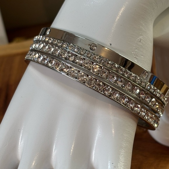 Silver and Rhinestone Bangle Bracelets - Picture 1 of 5